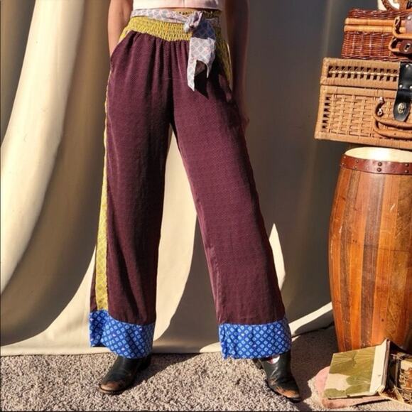 Aerie Colorful Patchwork Boho Hippie Wide Leg Pull On Festival Pants size Medium - Picture 3 of 7